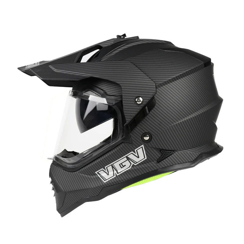 Casque Moto Cross Raven – Double Visière & Design Carbone